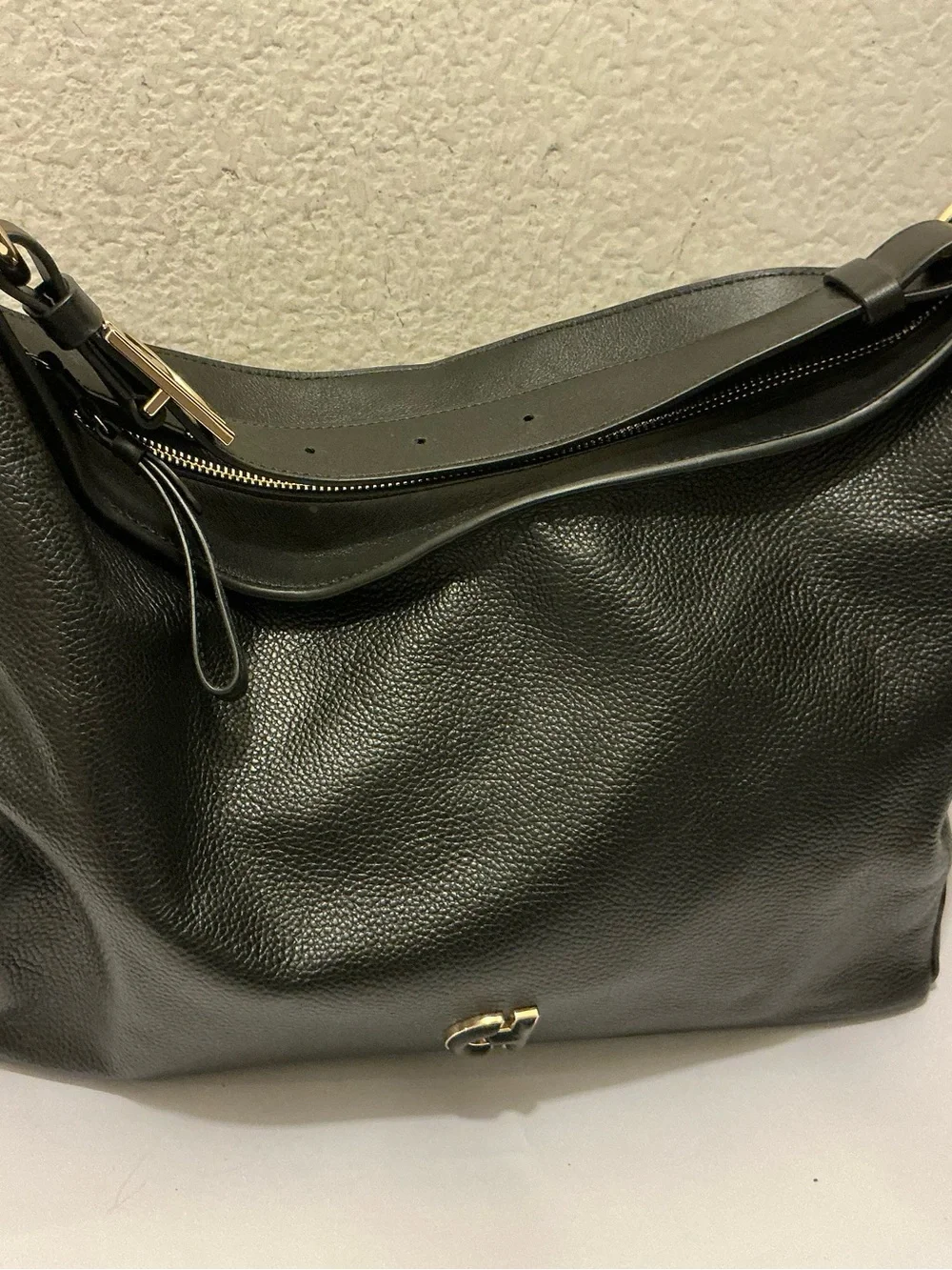 Cole Haan Kamila Black Leather Hobo with Gold Hardware